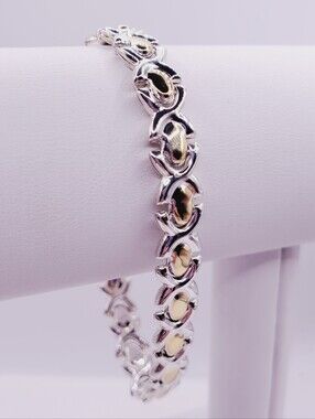 Two Tone 925 Silver And Yellow Gold Reversible Womens Link Bracelet